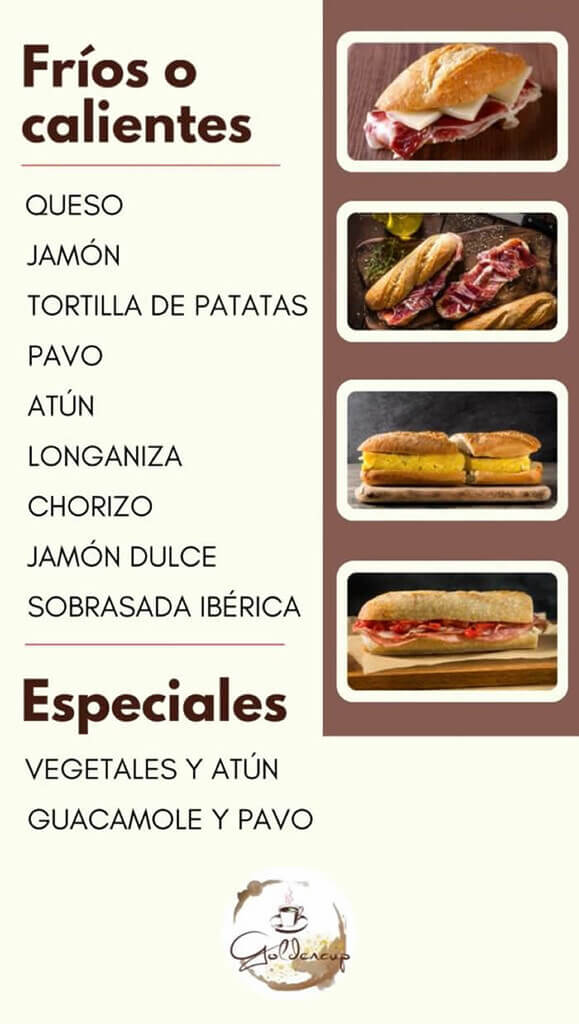 Cafeteria Golden Cup - Arenys de Mar - Carta